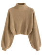 ZAFUL Women's Cropped Turtleneck Sweater Lantern Sleeve Ribbed Knit Pullover Sweater Jumper