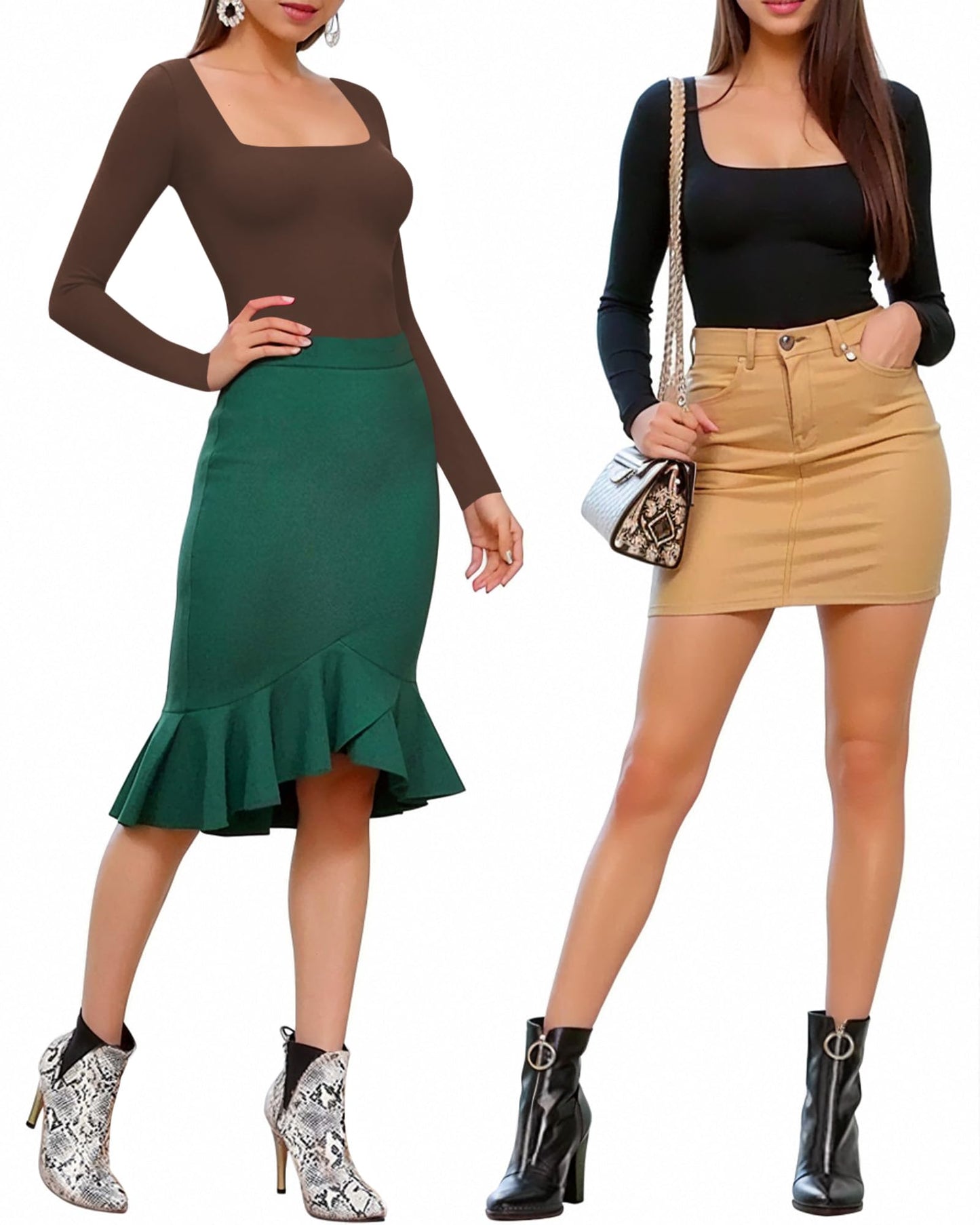 MANGOPOP Womens Square Neck T Shirts Long Sleeve Tops Fitted Tees