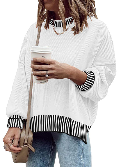ETCYY Womens Oversized Sweaters Fall 2024 Fashion Clothes Trendy Batwing Sleeve Colorblock Striped Knit Pullover Sweater Tops