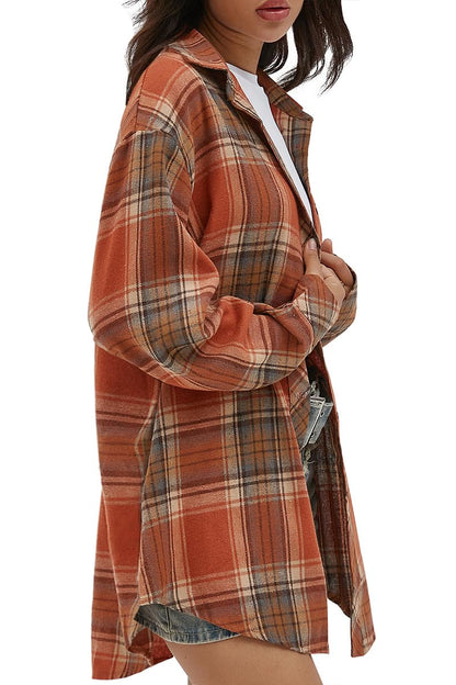 CHYRII Womens Button Down Flannel Shirts Long Sleeve Plaid Shackets Business Casual Blouse Top