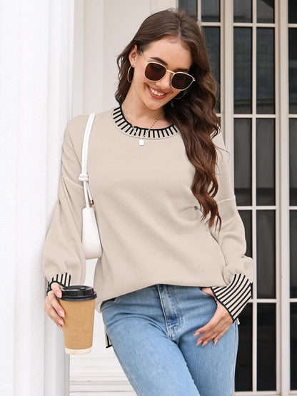 ETCYY Womens Oversized Sweaters Fall 2024 Fashion Clothes Trendy Batwing Sleeve Colorblock Striped Knit Pullover Sweater Tops