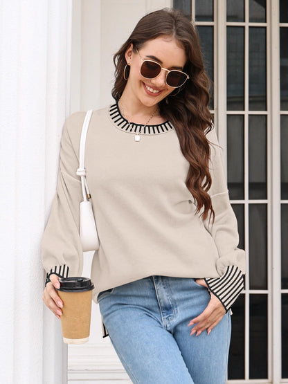 ETCYY Womens Oversized Sweaters Fall 2024 Fashion Clothes Trendy Batwing Sleeve Colorblock Striped Knit Pullover Sweater Tops