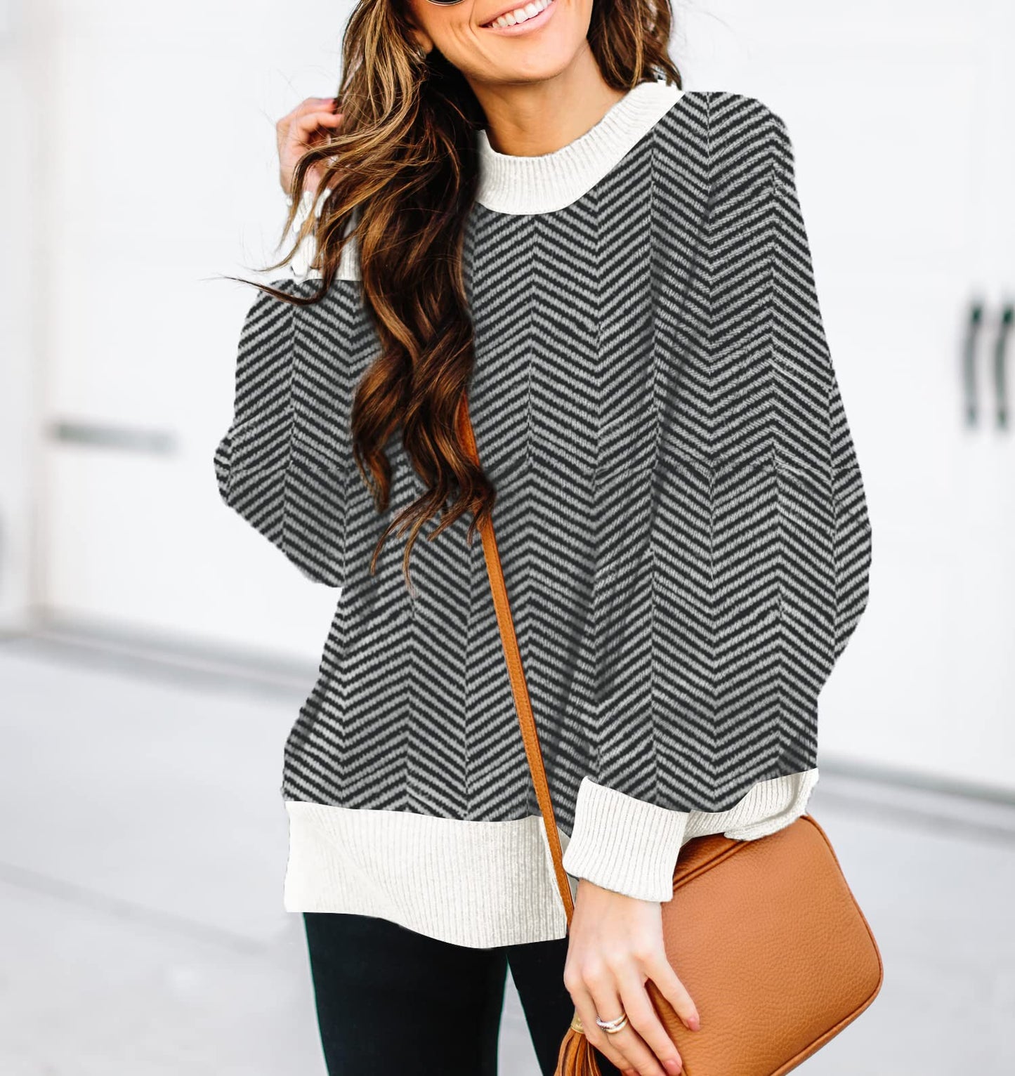 ETCYY Womens Oversized Sweaters Fall 2024 Fashion Clothes Trendy Batwing Sleeve Colorblock Striped Knit Pullover Sweater Tops