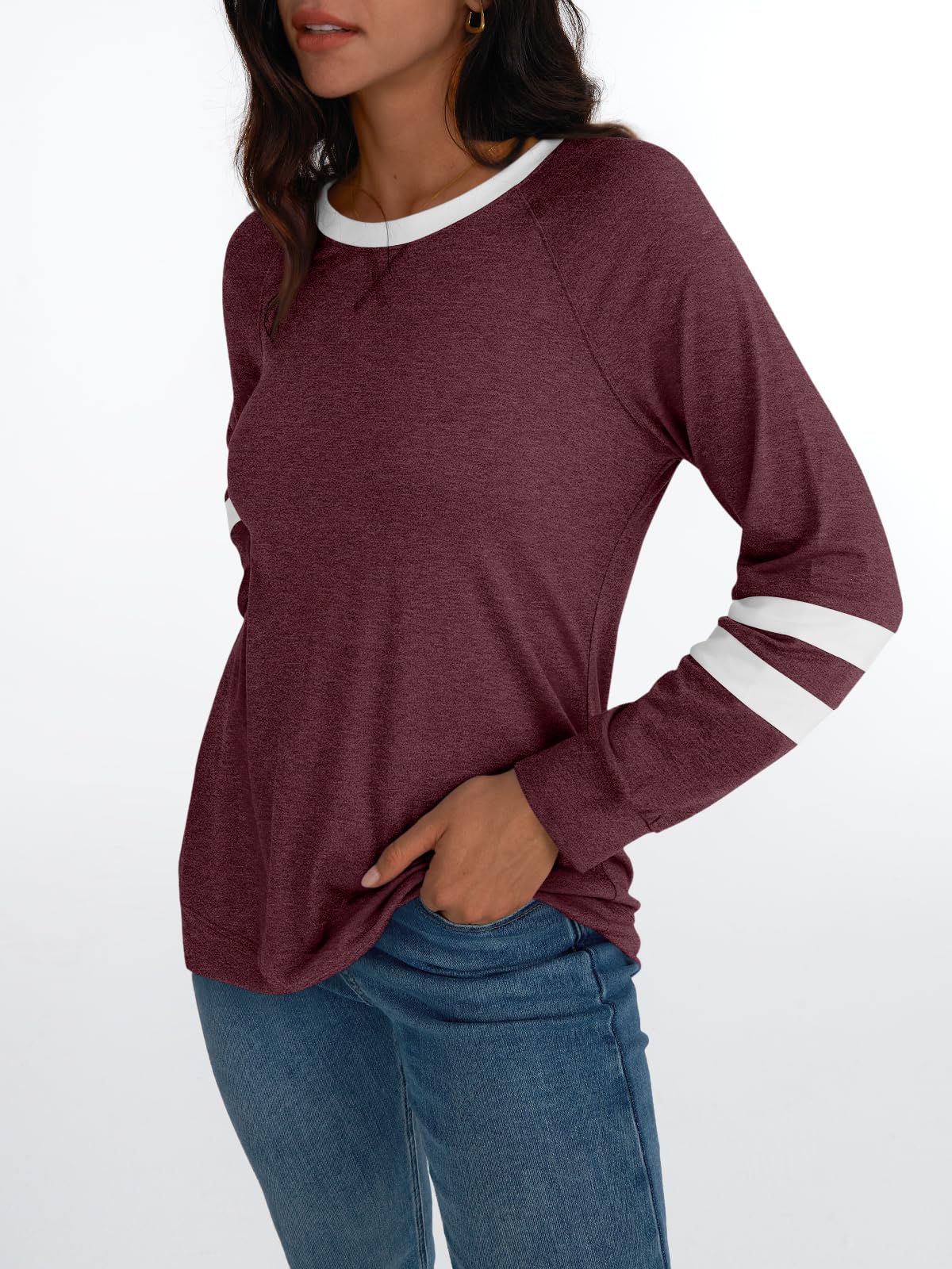AUTOMET Womens Long Sleeve Shirts Color Block Casual Crewneck Tops Tshirt Basic Tees Fall Fashion Clothes Trendy Outfits