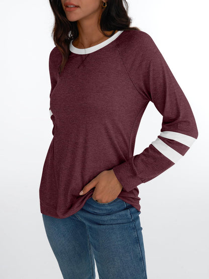 AUTOMET Womens Long Sleeve Shirts Color Block Casual Crewneck Tops Tshirt Basic Tees Fall Fashion Clothes Trendy Outfits