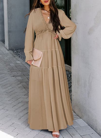 BLENCOT Womens Casual Boho Deep V Neck Short Sleeve Long Dress
