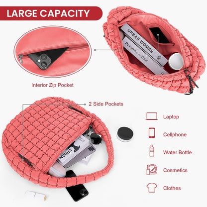 Juoxeepy Quilted Tote Bag Large Quilted Carryall Puffer Shoulder Bag Lightweight Quilted Padding Hobo Bag Quilted Bag