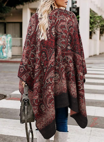 Bestshe Women's Boho Open Front Poncho Knitted Plaid Shawl Wrap Cape Tassel Cardigan Sweater