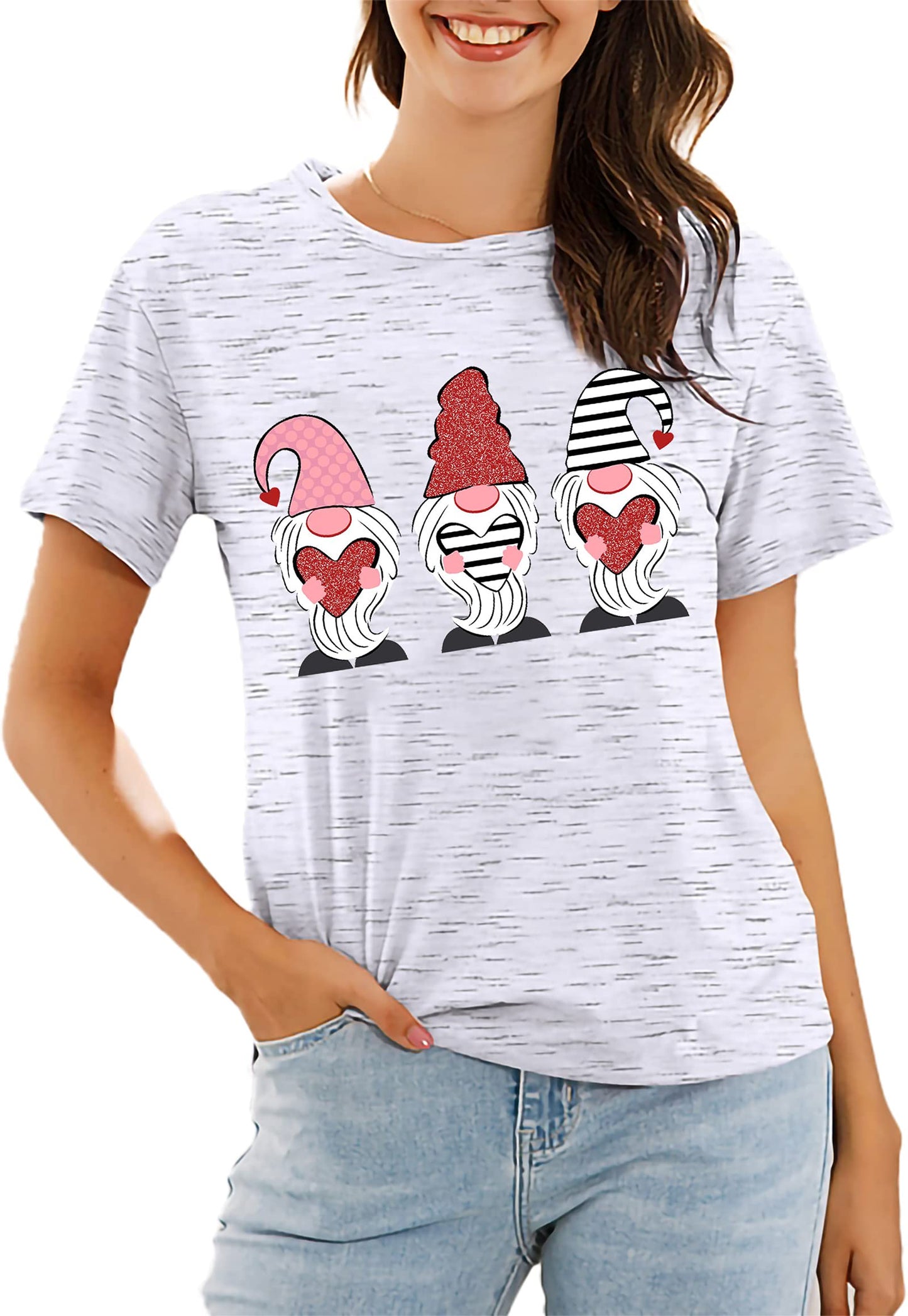 Valentine's Day Shirt for Womens Cute Gnomes T-Shirt Love Heart Printed Shirts Short Sleeve Graphic Tees Tops