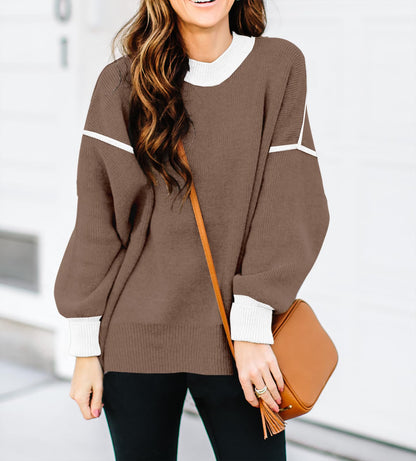 ETCYY Womens Oversized Sweaters Fall 2024 Fashion Clothes Trendy Batwing Sleeve Colorblock Striped Knit Pullover Sweater Tops