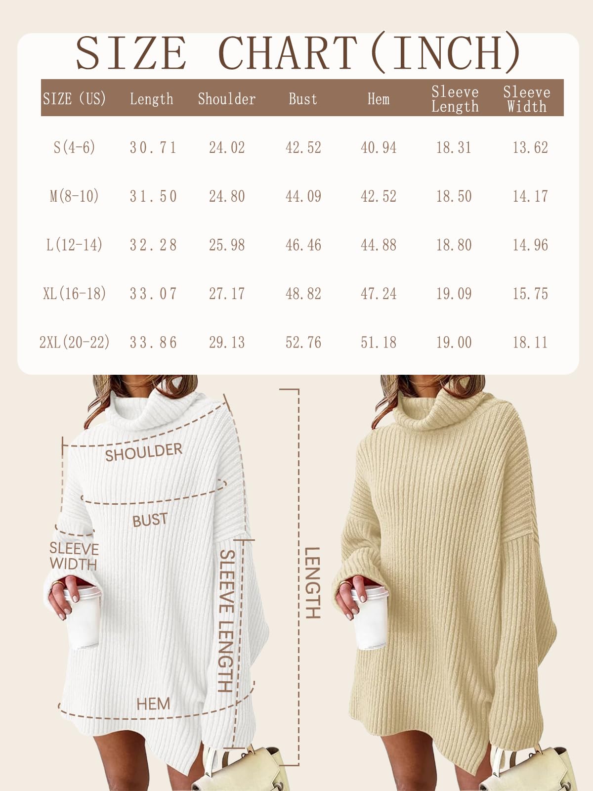 LILLUSORY Womens Turtleneck Oversized Long Sweater Dress 2024 Plus Size Tunic Pullover Knit Fall Dresses