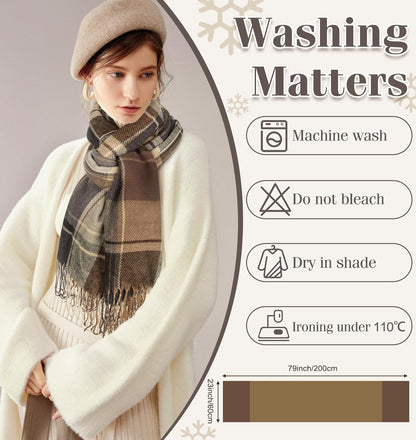 YSense Women's Long Plaid Blanket Scarf Chunky Oversized Winter Fall Warm Scarf Big Tartan Scarves Wrap Shawl Ladies Gifts