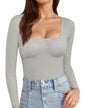 MANGOPOP Womens Square Neck T Shirts Long Sleeve Tops Fitted Tees