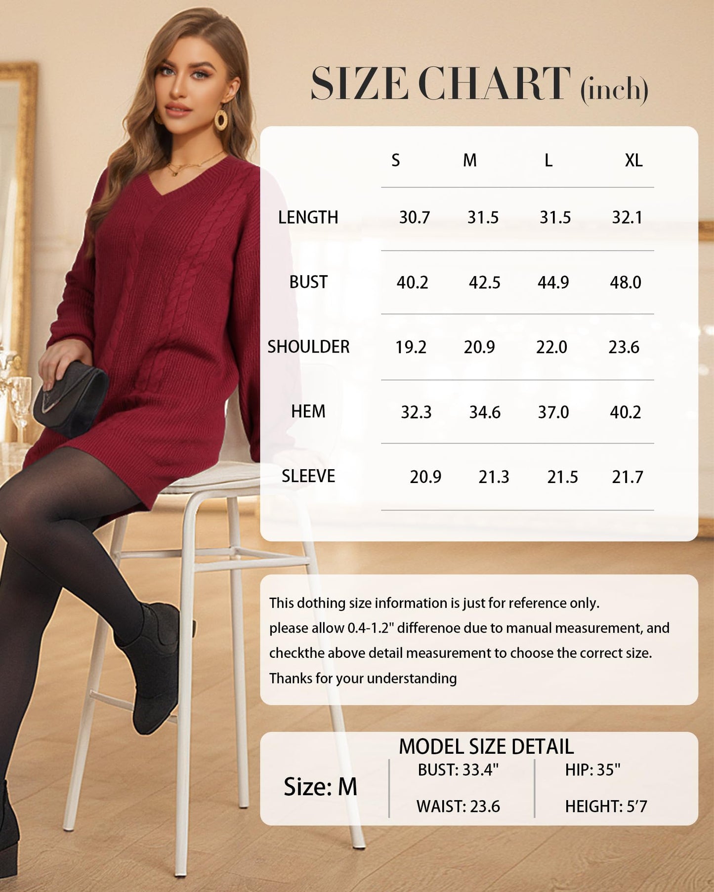 Women's Pullovers Jumper Sweaters Lantern Sleeve Casual V Neck Fall Knit Mini Sweater Dresses