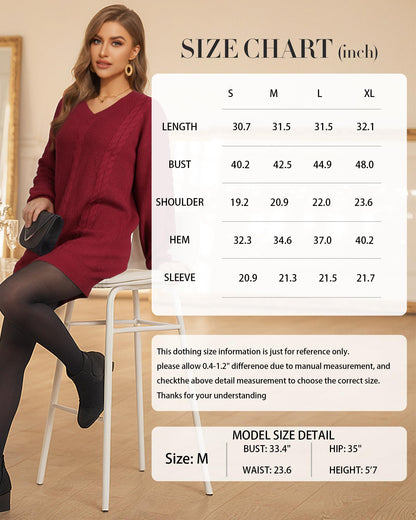 Women's Pullovers Jumper Sweaters Lantern Sleeve Casual V Neck Fall Knit Mini Sweater Dresses