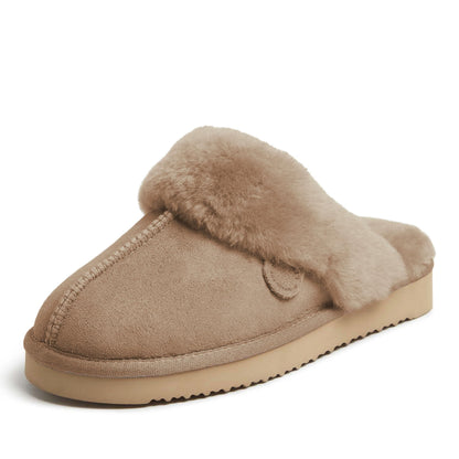 Dearfoams Women's Fireside Sydney Shearling Fur Indoor/Outdoor Scuff Slipper with Wide Widths