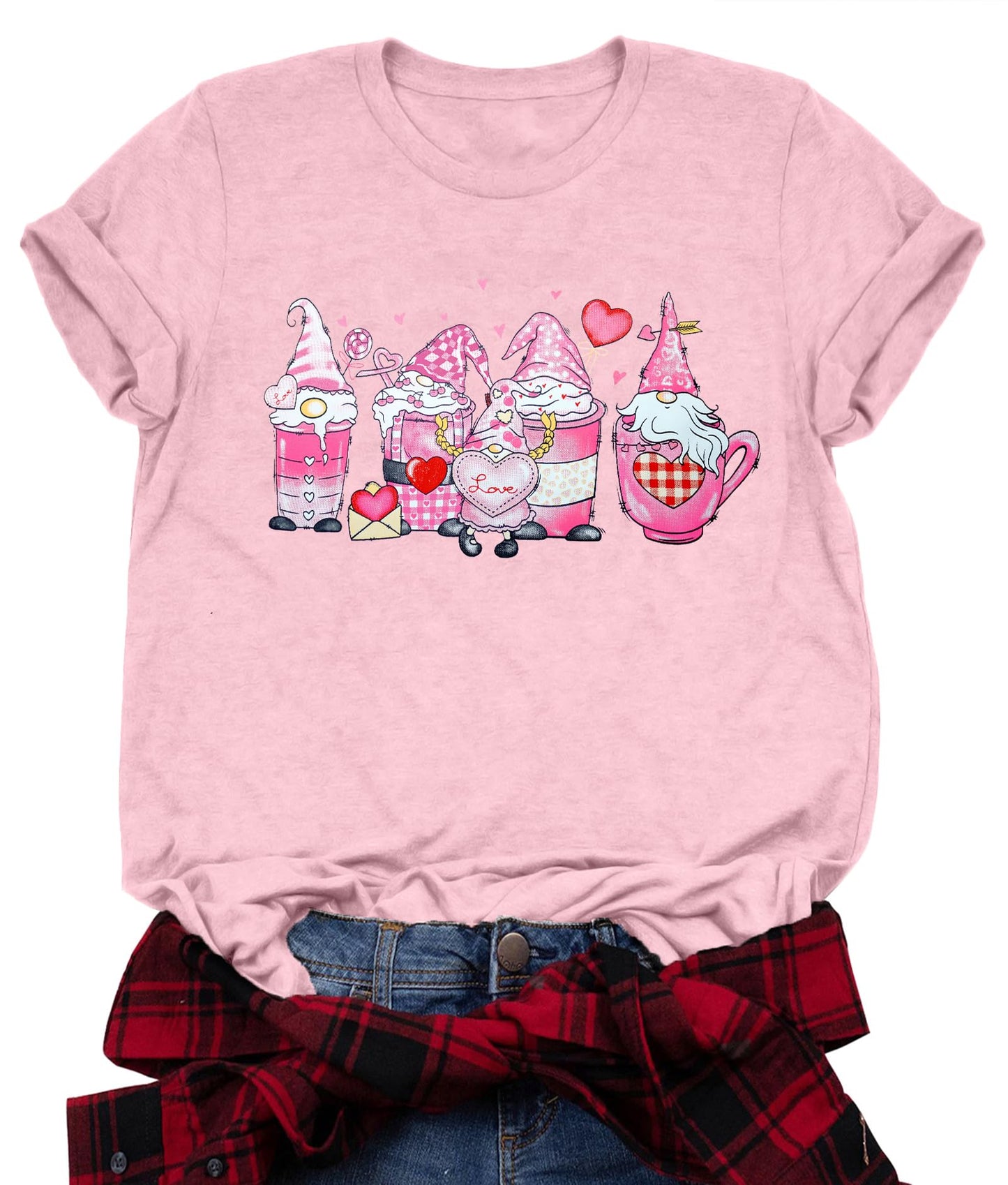 Valentine's Day Shirt for Womens Cute Gnomes T-Shirt Love Heart Printed Shirts Short Sleeve Graphic Tees Tops