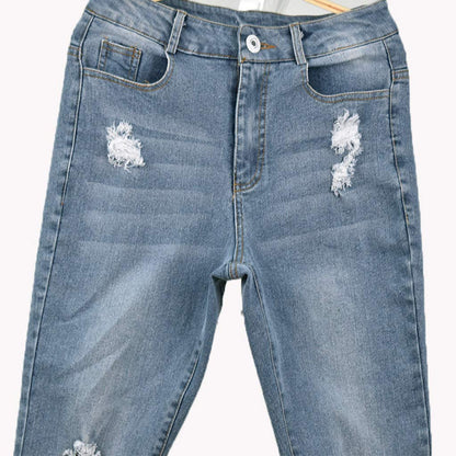 Jeans for Women High Waist Stretch Skinny Jean Button Fly Stretchy Straight Legs Denim Pants Destroyed Denim Pants