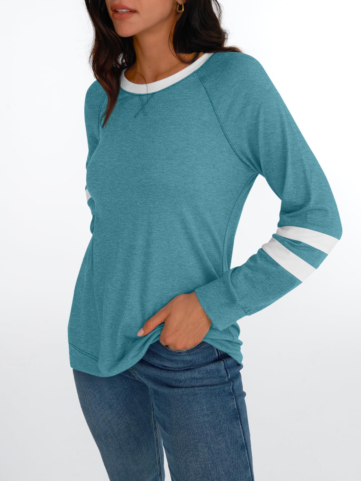 AUTOMET Womens Long Sleeve Shirts Color Block Casual Crewneck Tops Tshirt Basic Tees Fall Fashion Clothes Trendy Outfits