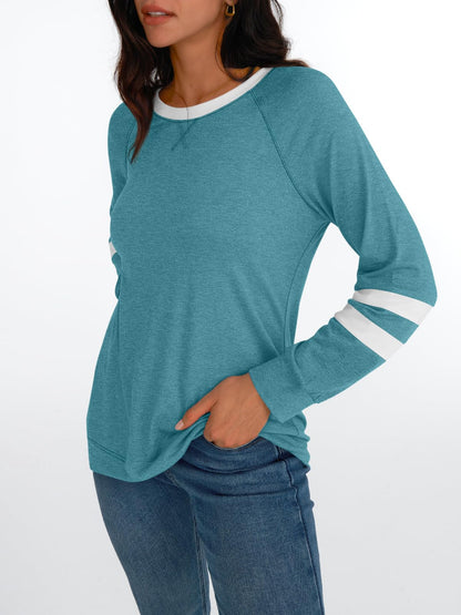 AUTOMET Womens Long Sleeve Shirts Color Block Casual Crewneck Tops Tshirt Basic Tees Fall Fashion Clothes Trendy Outfits
