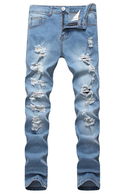 Men's Ripped Skinny Stretch Distressed Destroyed Slim Jeans Denim Pants