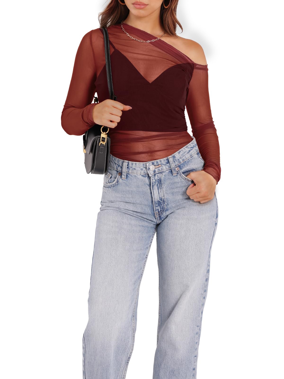 WIHOLL Womens Mesh Sheer Tops Sexy Crew Neck Summer Loose FIt Party Clubwear Shirts