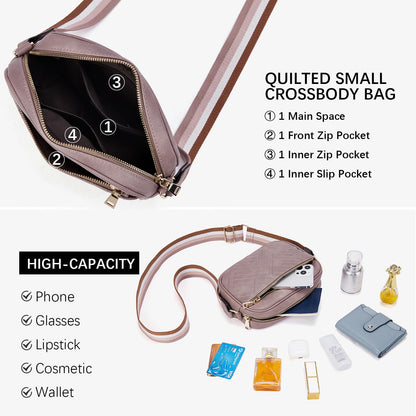 BOSTANTEN Quilted Crossbody Bags for Women Vegan Leather Purses Small Shoulder Handbags with Wide Strap
