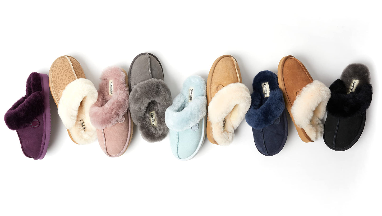 Dearfoams Women's Fireside Sydney Shearling Fur Indoor/Outdoor Scuff Slipper with Wide Widths