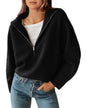BTFBM Women’s Casual Long Sleeve Half Zip Pullover Sweaters Solid V Neck Collar Ribbed Knitted Loose Slouchy Jumper Tops
