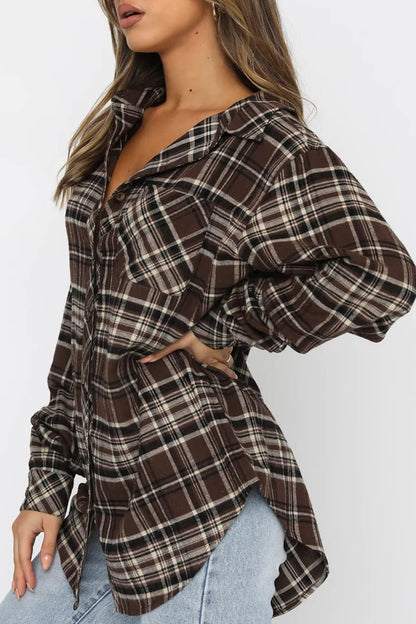 CHYRII Womens Button Down Flannel Shirts Long Sleeve Plaid Shackets Business Casual Blouse Top