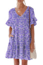 nclook Women's Summer Casual Dress Sweet & Cute V-Neck Mini Dress with Pocket Short Sleevele Ruffle Dress