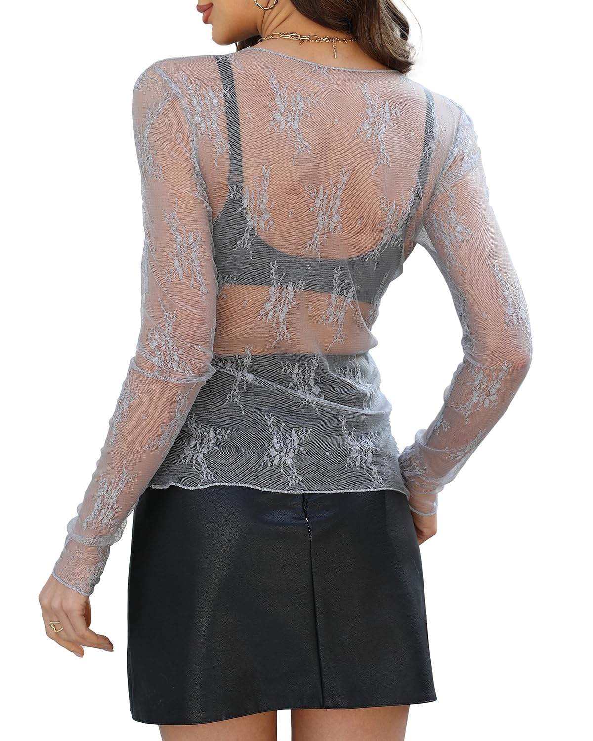 WIHOLL Womens Mesh Sheer Tops Sexy Crew Neck Summer Loose FIt Party Clubwear Shirts