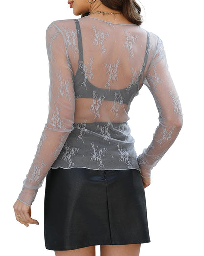 WIHOLL Womens Mesh Sheer Tops Sexy Crew Neck Summer Loose FIt Party Clubwear Shirts