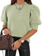 Women's Puff Short Sleeve Sweater Tops 2024 Spring Summer Trendy Crew Neck Casual T Shirts Blouses