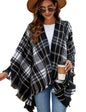 VIMPUNEC Women Boho Buffalo Plaid Poncho Pashmina Shawl Wrap Cape Sweater Knitting Cardigan with Tassel