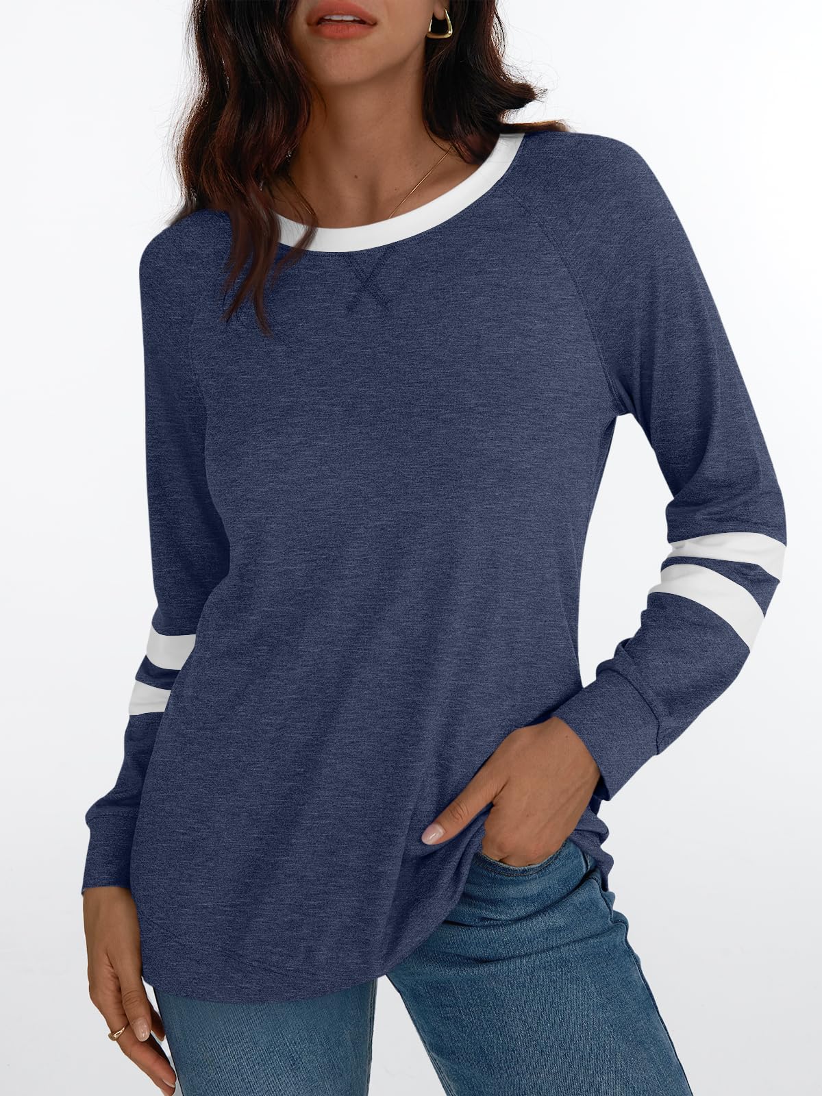 AUTOMET Womens Long Sleeve Shirts Color Block Casual Crewneck Tops Tshirt Basic Tees Fall Fashion Clothes Trendy Outfits