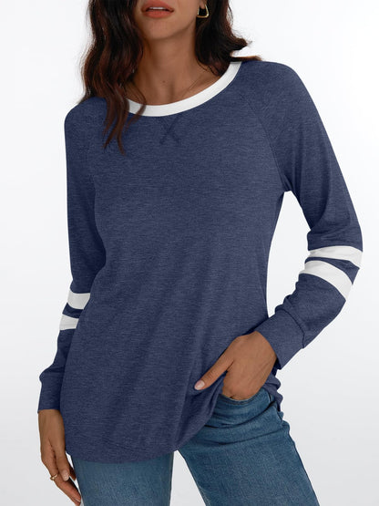 AUTOMET Womens Long Sleeve Shirts Color Block Casual Crewneck Tops Tshirt Basic Tees Fall Fashion Clothes Trendy Outfits