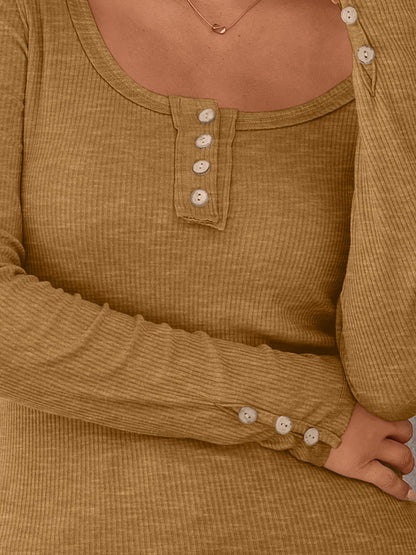 Kissfix Womens Long Sleeve Shirts Going Out Fall Clothes Casual Henley Tops Ribbed Knit Blouses Fashion Trendy Outfits
