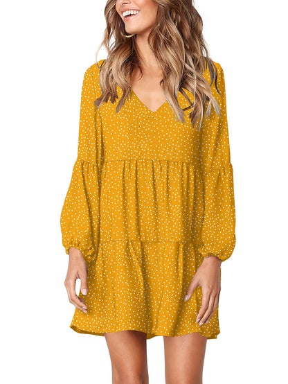 Amoretu Women Summer Tunic Dress V Neck Casual Loose Flowy Swing Shift Dress