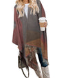 Bestshe Women's Boho Open Front Poncho Knitted Plaid Shawl Wrap Cape Tassel Cardigan Sweater
