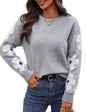 Women's Casual Crewneck Sweaters 2024 Fall Winter Fashion Floral Pattern Long Sleeve Trendy Drop Shoulder Pullover Tops