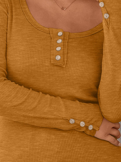 Kissfix Womens Long Sleeve Shirts Going Out Fall Clothes Casual Henley Tops Ribbed Knit Blouses Fashion Trendy Outfits