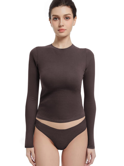 Abonlen Long Sleeve Shirts for Women Crewneck Basic Tees T Shirts Fitted Crop Tops Y2k Going Out Tops