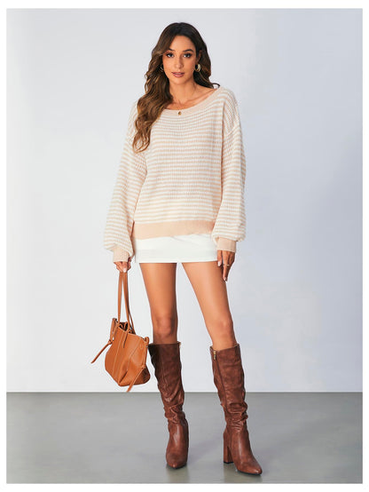 SOLY HUX Women's Off The Shoulder Striped Sweaters Oversized Long Sleeve Knit Pullover Tops