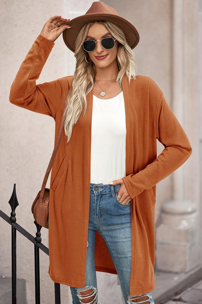 OUGES Women's Open Front Cardigan Shirt with Pockets Long Sleeve Lightweight Coat