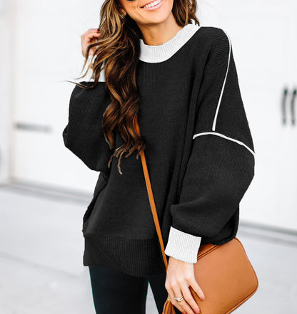 ETCYY Womens Oversized Sweaters Fall 2024 Fashion Clothes Trendy Batwing Sleeve Colorblock Striped Knit Pullover Sweater Tops