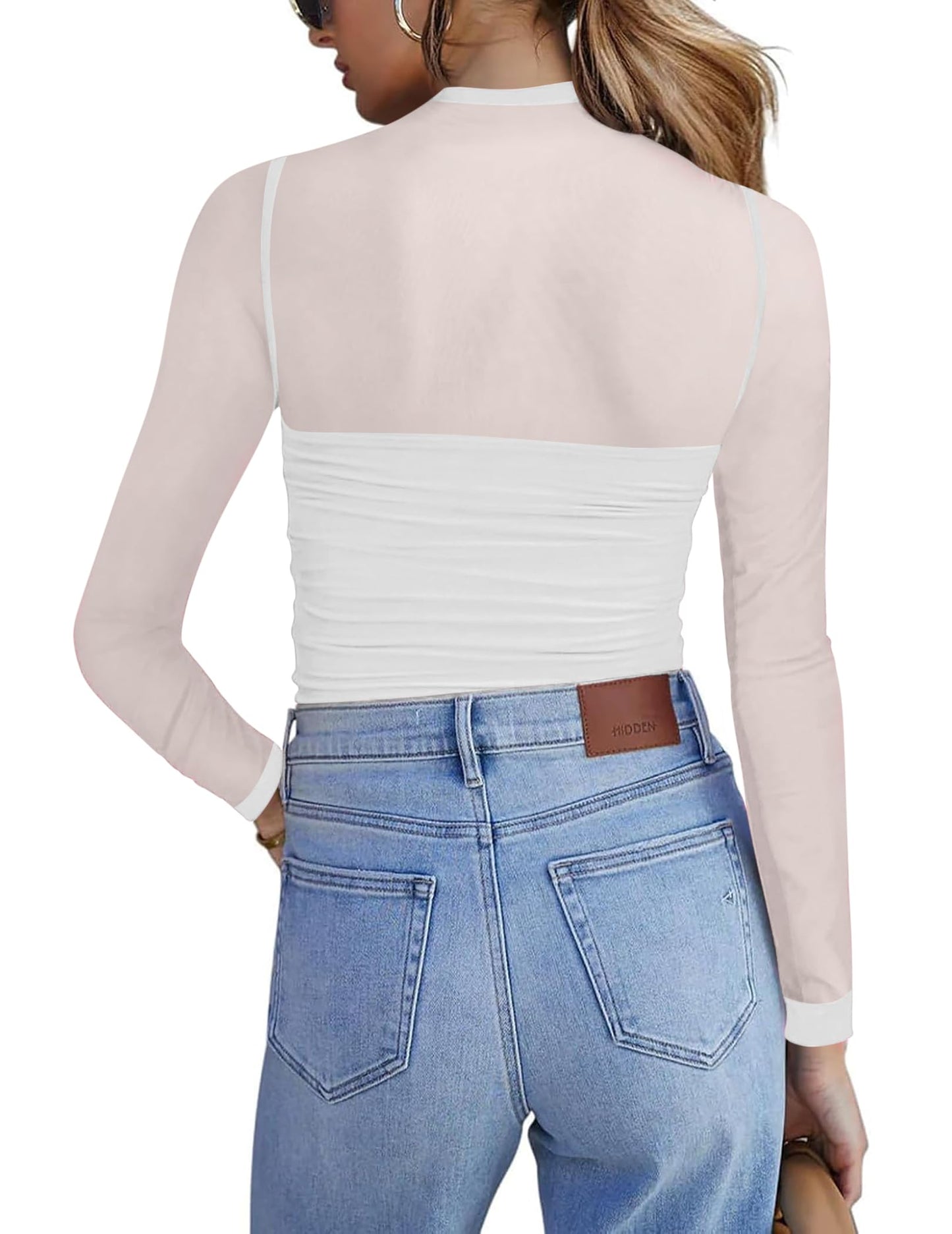 Zeagoo Women's Sexy Mock Turtle Neck Long Sleeve Tops Sheer Mesh Ruched Trendy Going Out Shirts Blouse