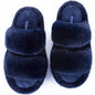 FamilyFairy Women's Fluffy Faux Fur Slippers Comfy Open Toe Two Band Slides with Fleece Lining and Rubber Sole