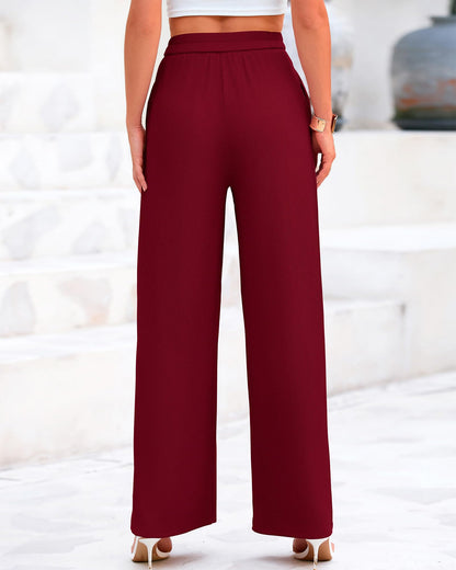 BTFBM Women's Casual Wide Leg Pants Summer Fall Clothes Pleated Elastic Waist Loose Palazzo Knit Trousers with Pockets