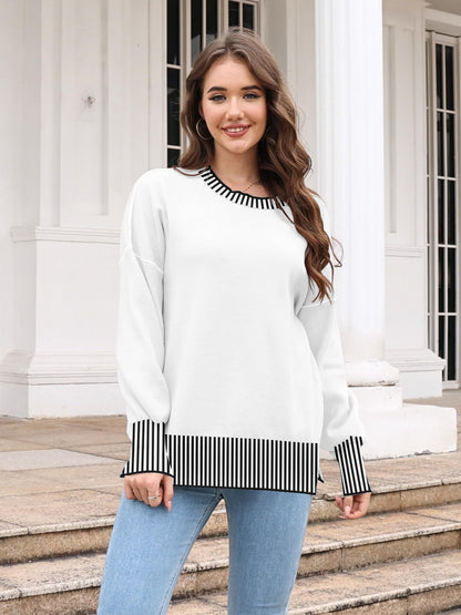 ETCYY Womens Oversized Sweaters Fall 2024 Fashion Clothes Trendy Batwing Sleeve Colorblock Striped Knit Pullover Sweater Tops